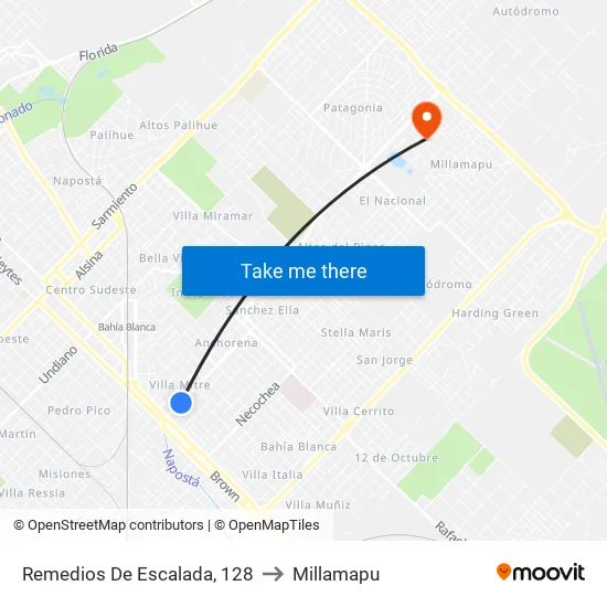 Remedios De Escalada, 128 to Millamapu map