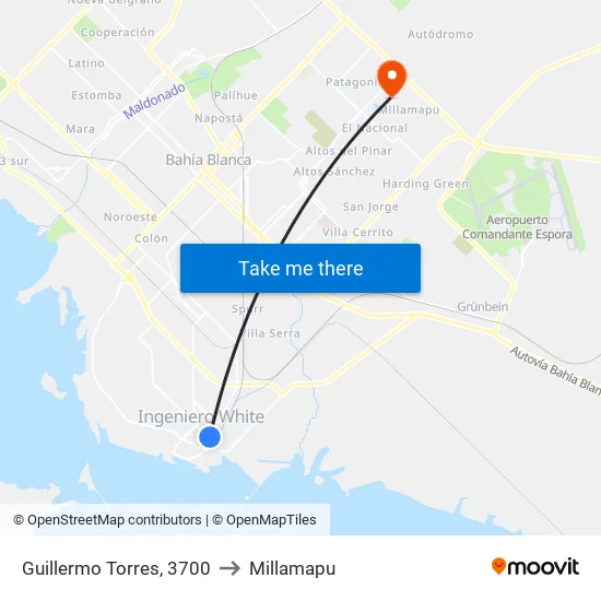 Guillermo Torres, 3700 to Millamapu map