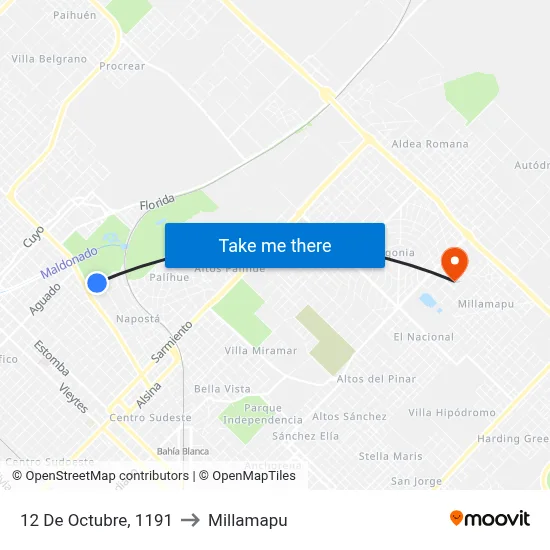12 De Octubre, 1191 to Millamapu map