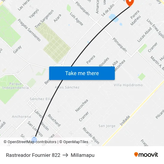 Rastreador Fournier 822 to Millamapu map