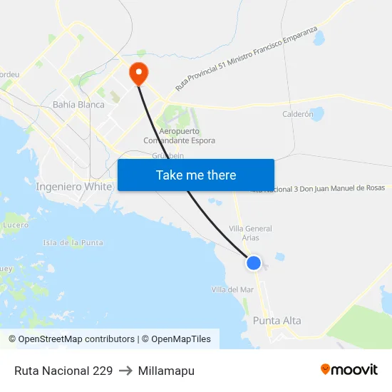 Ruta Nacional 229 to Millamapu map