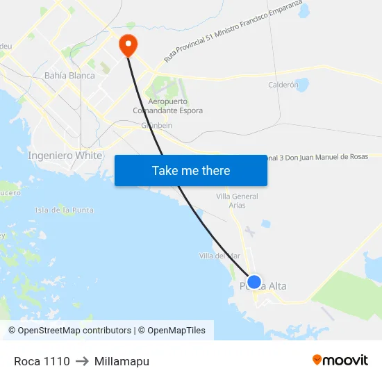 Roca 1110 to Millamapu map