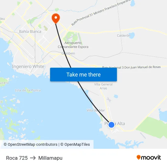 Roca 725 to Millamapu map