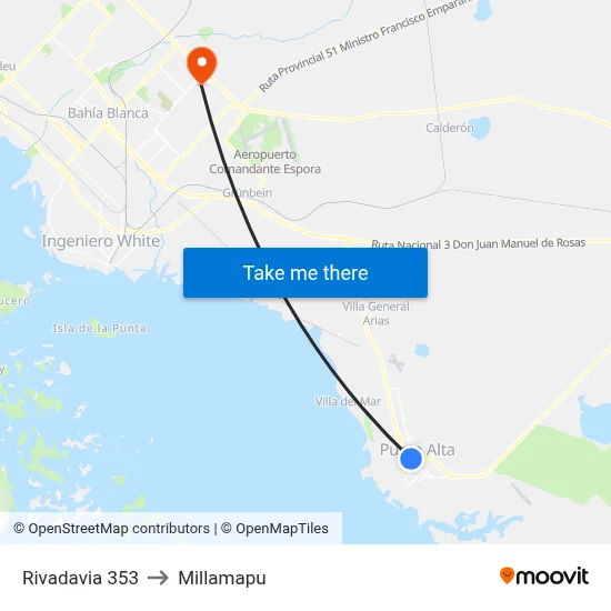 Rivadavia 353 to Millamapu map