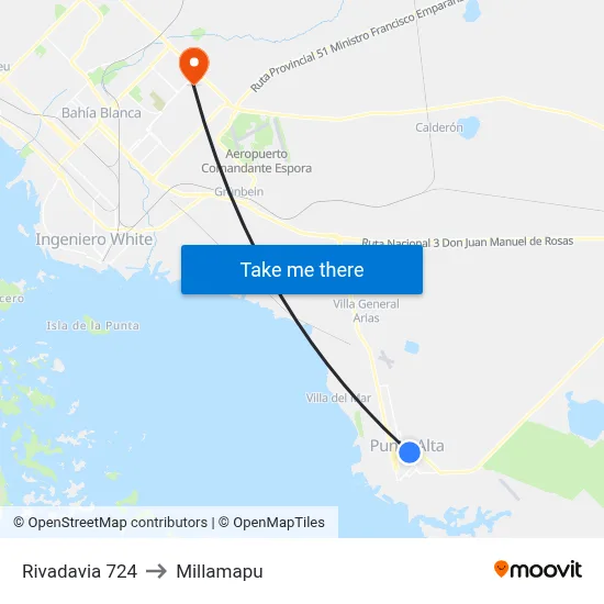 Rivadavia 724 to Millamapu map