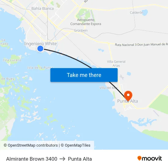 Almirante Brown 3400 to Punta Alta map
