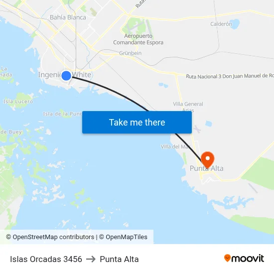 Islas Orcadas 3456 to Punta Alta map