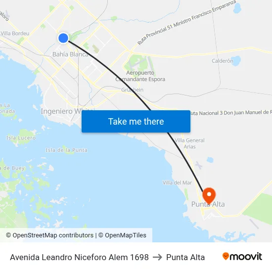 Avenida Leandro Niceforo Alem 1698 to Punta Alta map