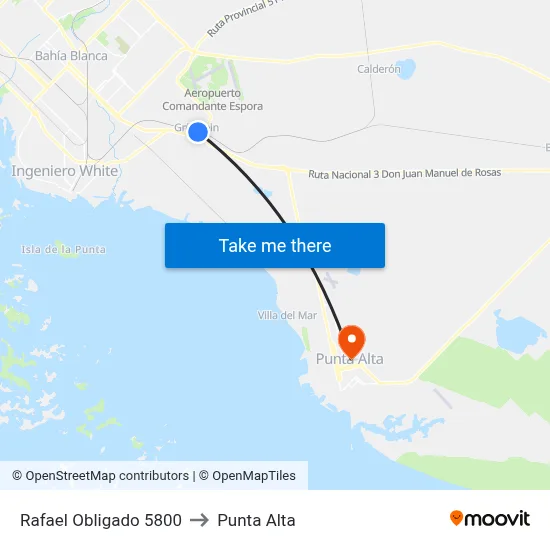 Rafael Obligado 5800 to Punta Alta map