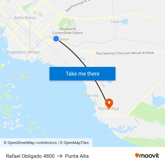 Rafael Obligado 4800 to Punta Alta map