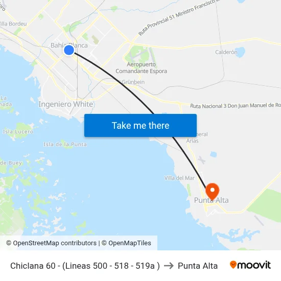 Chiclana 60 - (Lineas 500 - 518 - 519a ) to Punta Alta map