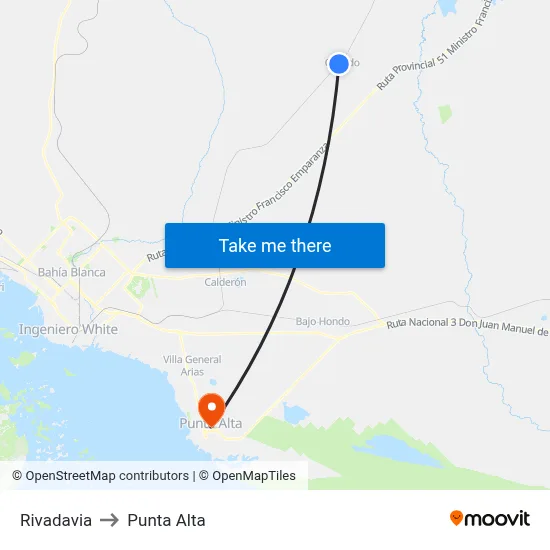 Rivadavia to Punta Alta map