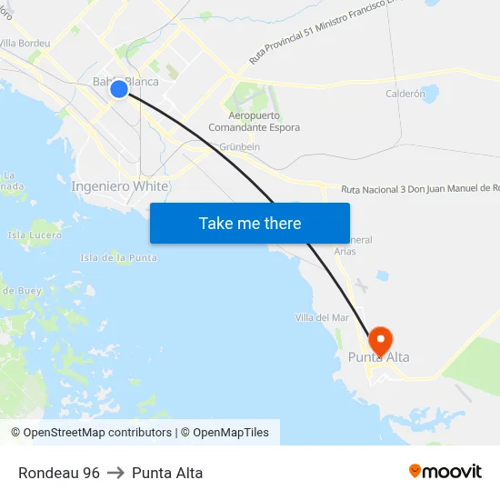 Rondeau 96 to Punta Alta map