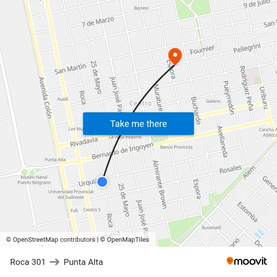 Roca 301 to Punta Alta map