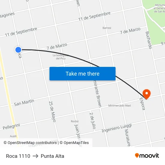 Roca 1110 to Punta Alta map