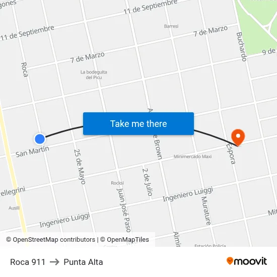 Roca 911 to Punta Alta map