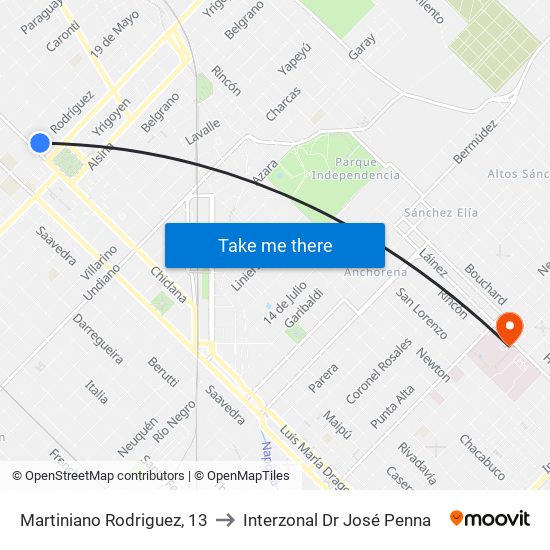 Martiniano Rodriguez, 13 to Interzonal Dr José Penna map