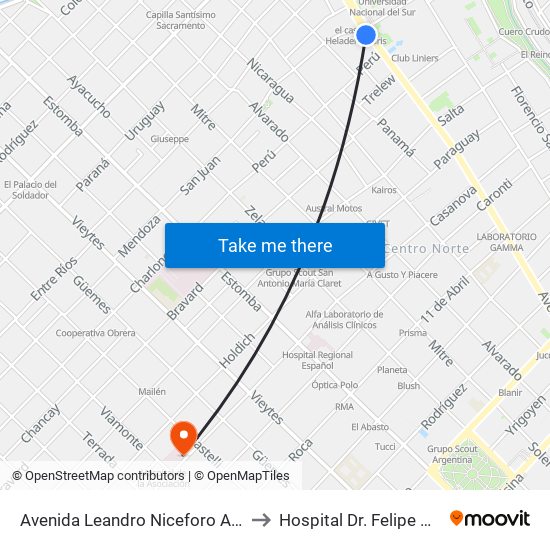 Avenida Leandro Niceforo Alem, 1198 to Hospital Dr. Felipe Glasman map