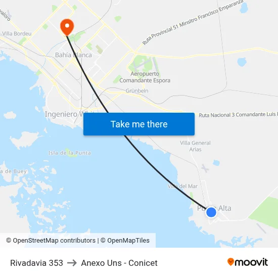 Rivadavia 353 to Anexo Uns - Conicet map