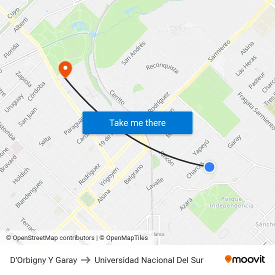 D'Orbigny Y Garay to Universidad Nacional Del Sur map