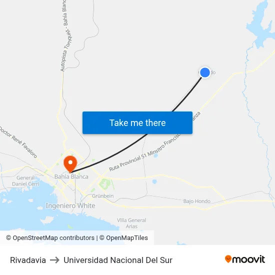 Rivadavia to Universidad Nacional Del Sur map