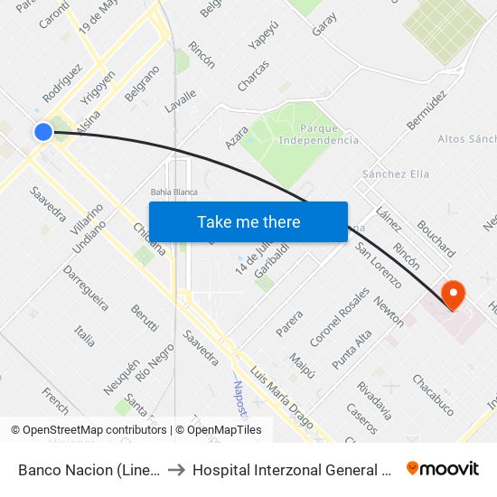 Banco Nacion (Lineas 514 - 517 - 319) to Hospital Interzonal General De Agudos “Dr. José Penna” map