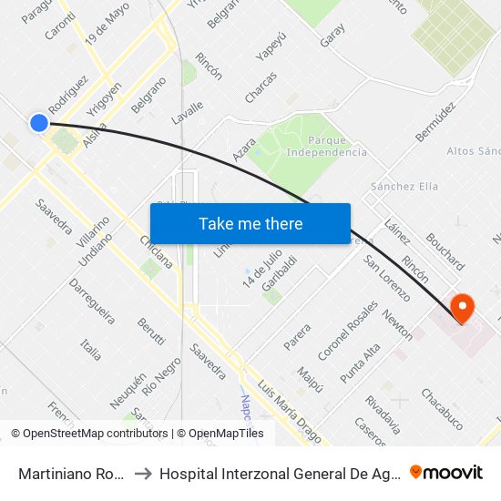 Martiniano Rodriguez, 13 to Hospital Interzonal General De Agudos “Dr. José Penna” map
