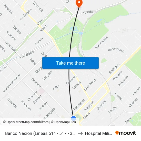 Banco Nacion (Lineas 514 - 517 - 319) to Hospital Militar map