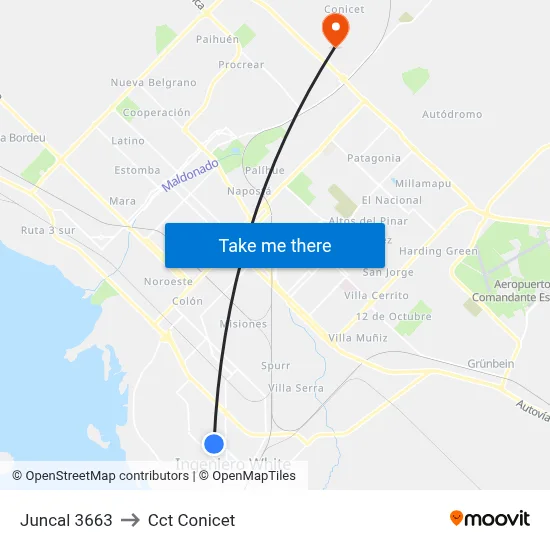Juncal 3663 to Cct Conicet map