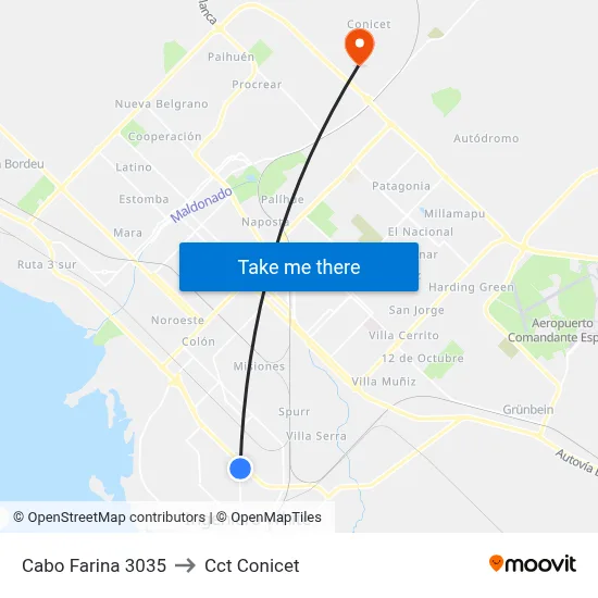 Cabo Farina 3035 to Cct Conicet map