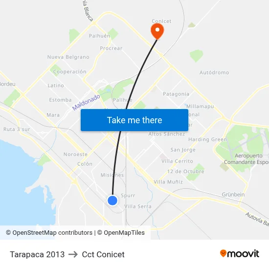 Tarapaca 2013 to Cct Conicet map