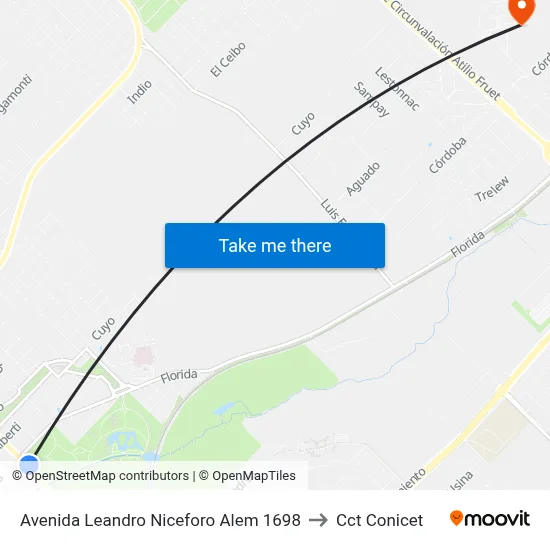 Avenida Leandro Niceforo Alem 1698 to Cct Conicet map
