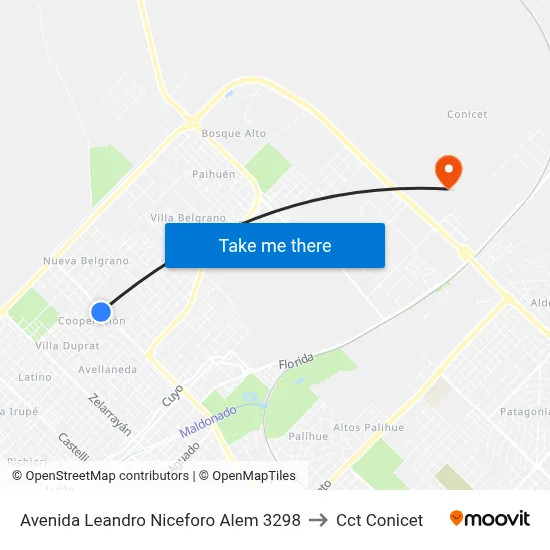Avenida Leandro Niceforo Alem 3298 to Cct Conicet map
