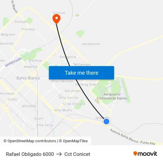 Rafael Obligado 6000 to Cct Conicet map