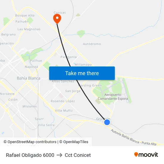 Rafael Obligado 6000 to Cct Conicet map
