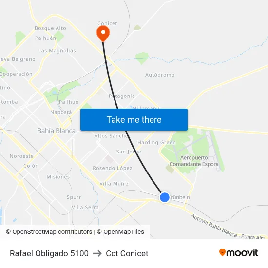 Rafael Obligado 5100 to Cct Conicet map