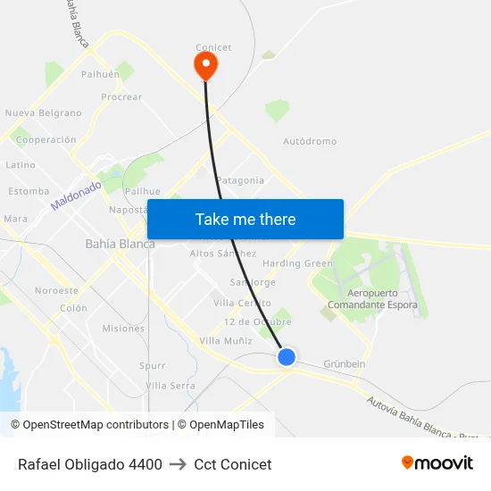 Rafael Obligado 4400 to Cct Conicet map