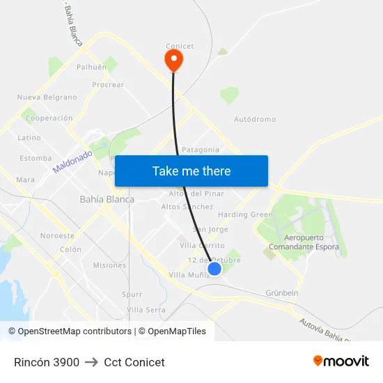 Rincón 3900 to Cct Conicet map