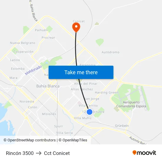 Rincón 3500 to Cct Conicet map