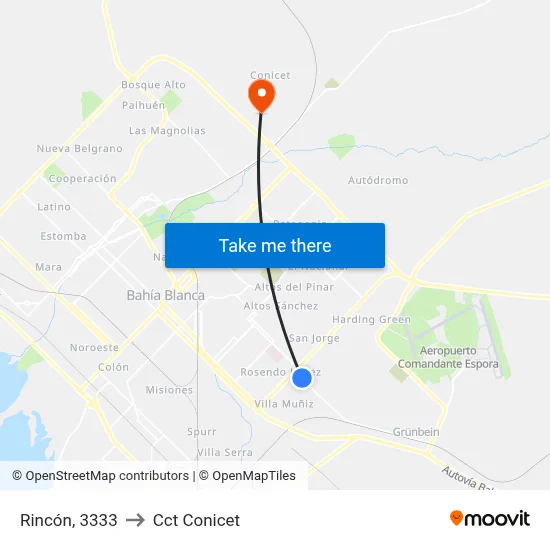 Rincón, 3333 to Cct Conicet map