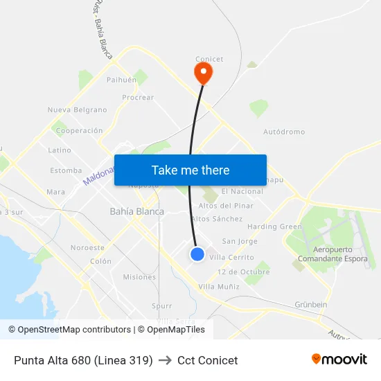 Punta Alta 680 (Linea 319) to Cct Conicet map