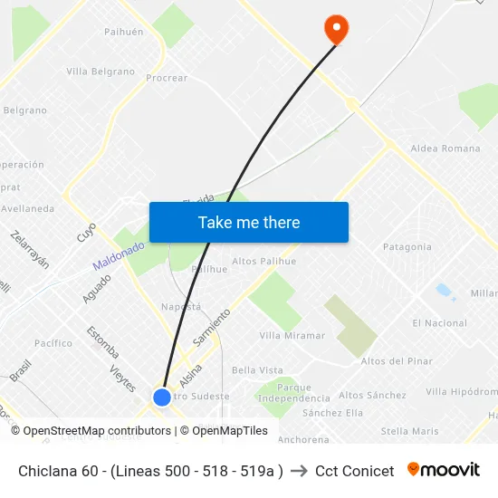 Chiclana 60 - (Lineas 500 - 518 - 519a ) to Cct Conicet map