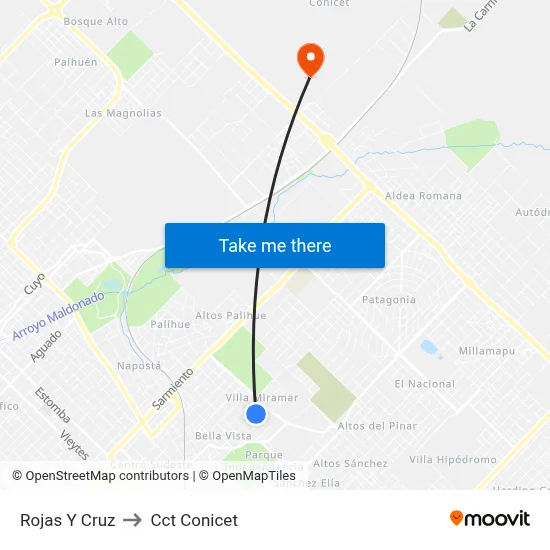 Rojas Y Cruz to Cct Conicet map