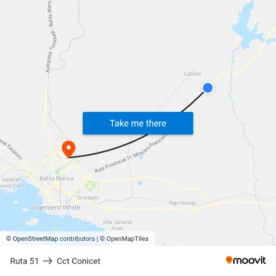 Ruta 51 to Cct Conicet map