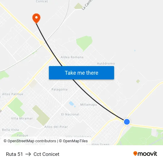 Ruta 51 to Cct Conicet map