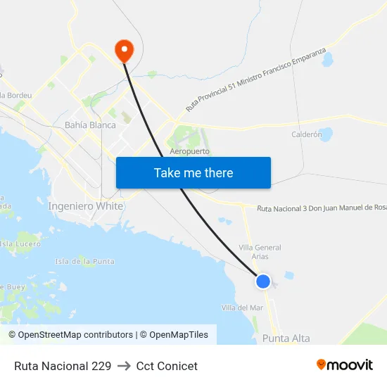 Ruta Nacional 229 to Cct Conicet map