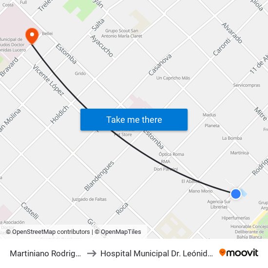 Martiniano Rodriguez, 13 to Hospital Municipal Dr. Leónidas Lucero map