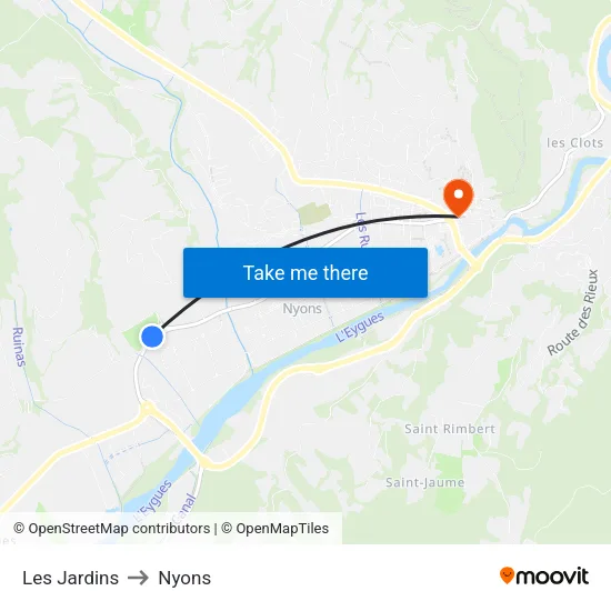 Les Jardins to Nyons map
