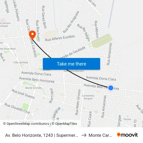 Av. Belo Horizonte, 1243 | Supermercado Jk to Monte Carmelo map