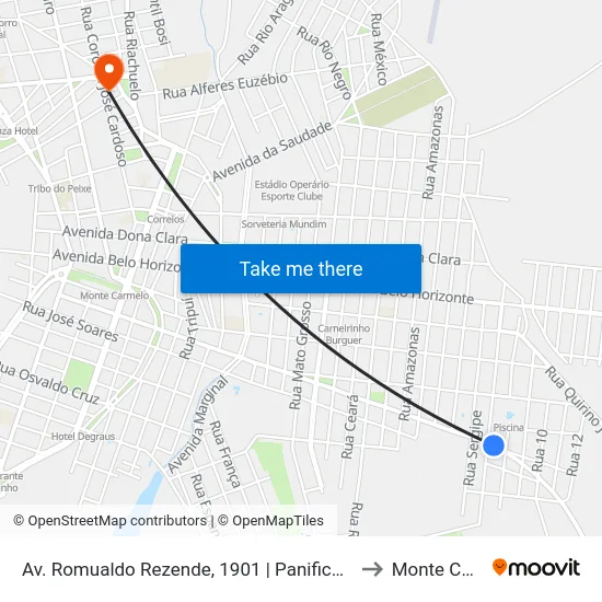 Av. Romualdo Rezende, 1901 | Panificadora Pão Quente to Monte Carmelo map